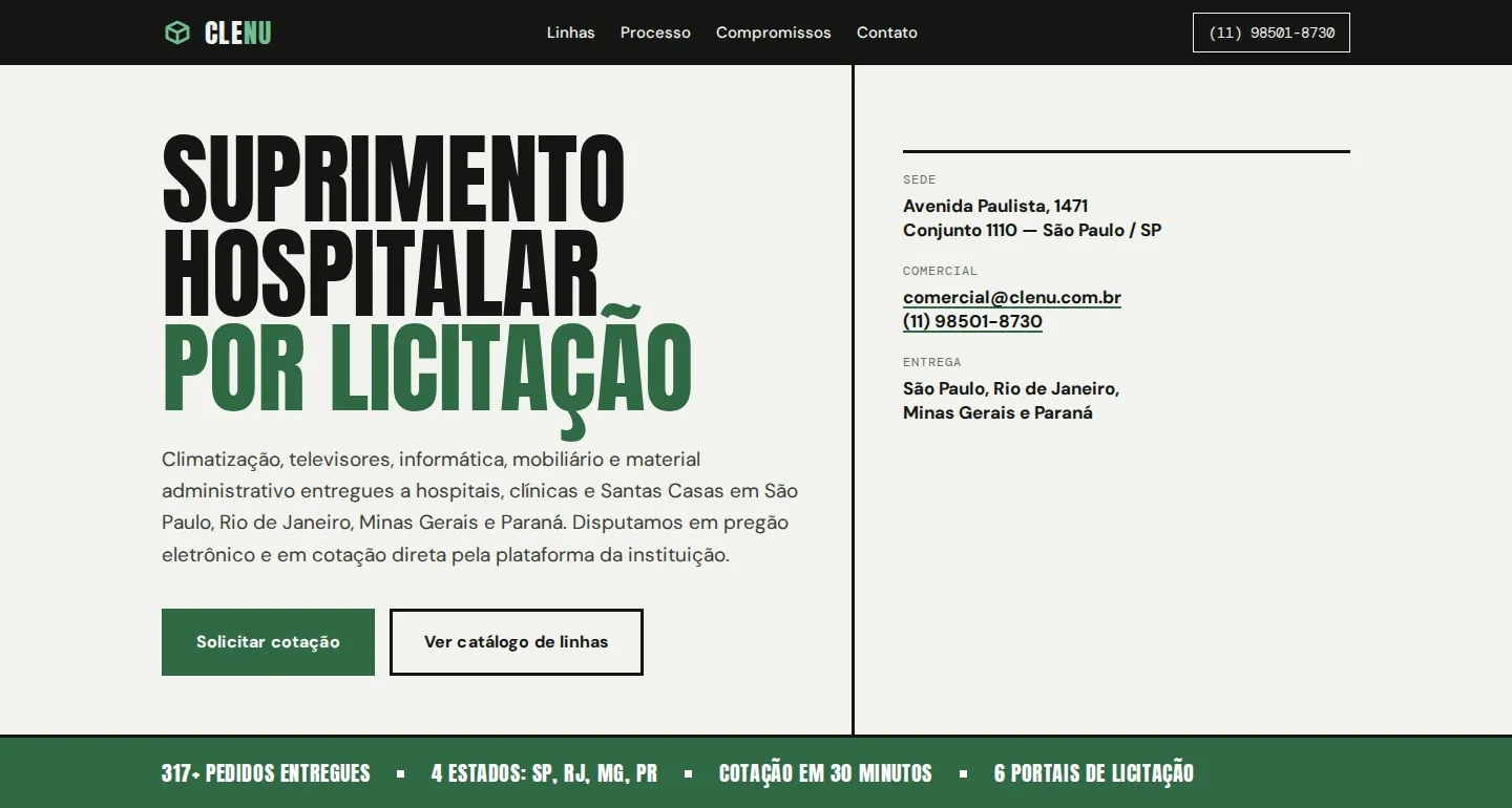 Página inicial do site CLENU