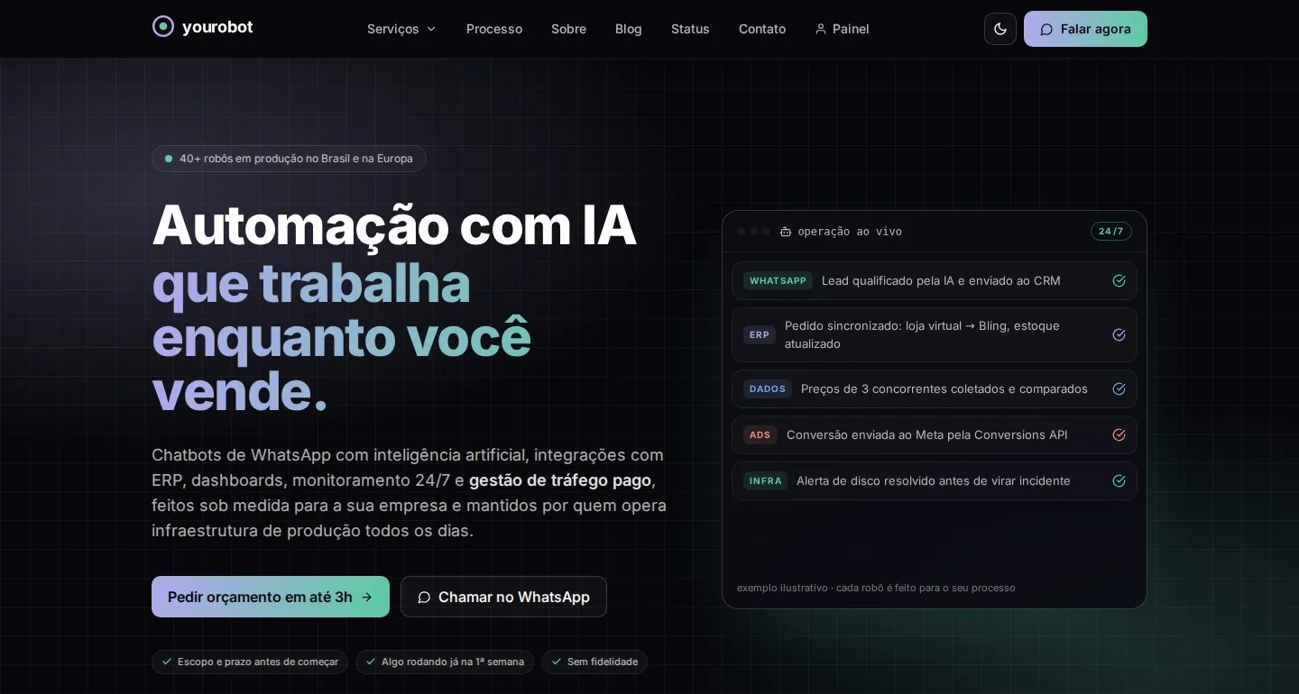 Página inicial do site yourobot